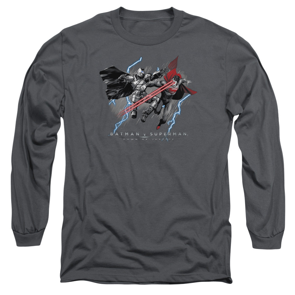 Batman V Superman Lightniing V Heat Vision Mens Long Sleeve Shirt Charcoal Officially Licensed