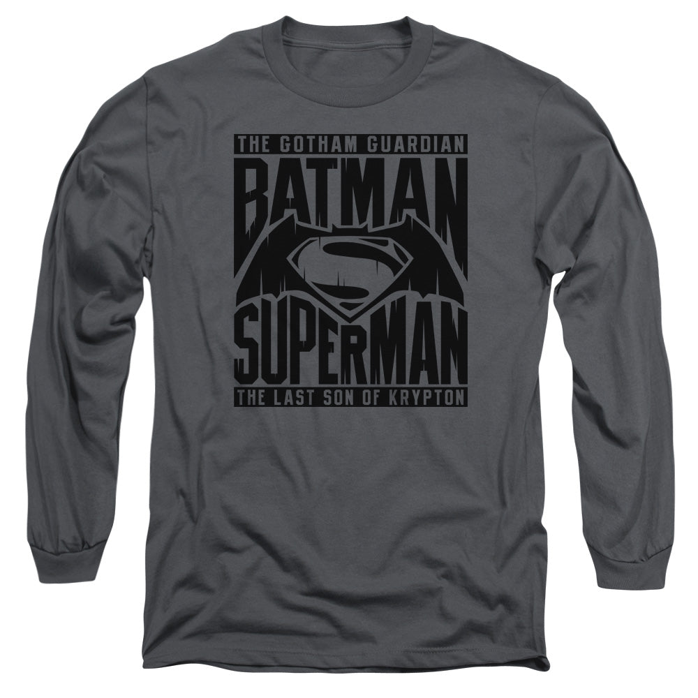 Batman V Superman Title Fight Mens Long Sleeve Shirt Charcoal Officially Licensed