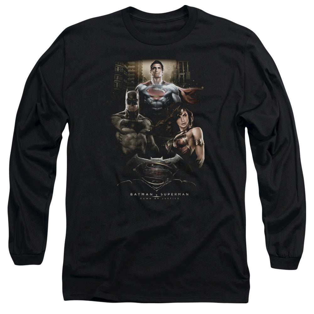 Batman V Superman Thre Three Mens Long Sleeve Shirt Black Officially Licensed