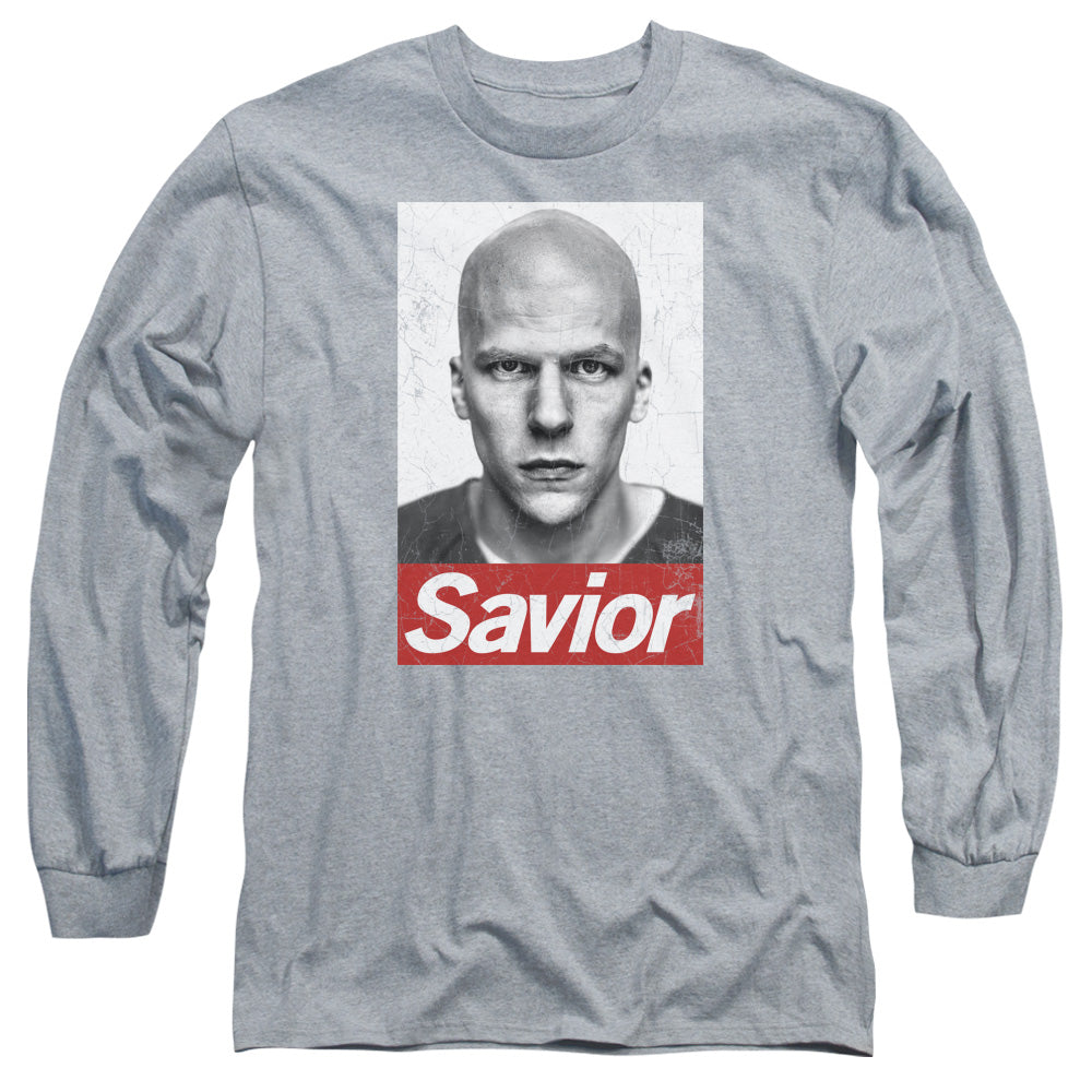 Batman V Superman Savior Mens Long Sleeve Shirt Athletic Heather Officially Licensed