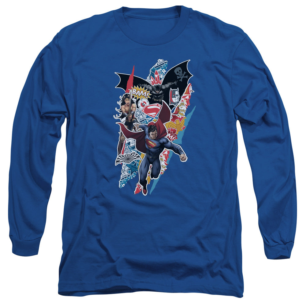 Batman V Superman Ripped Trio Mens Long Sleeve Shirt Royal Officially Licensed