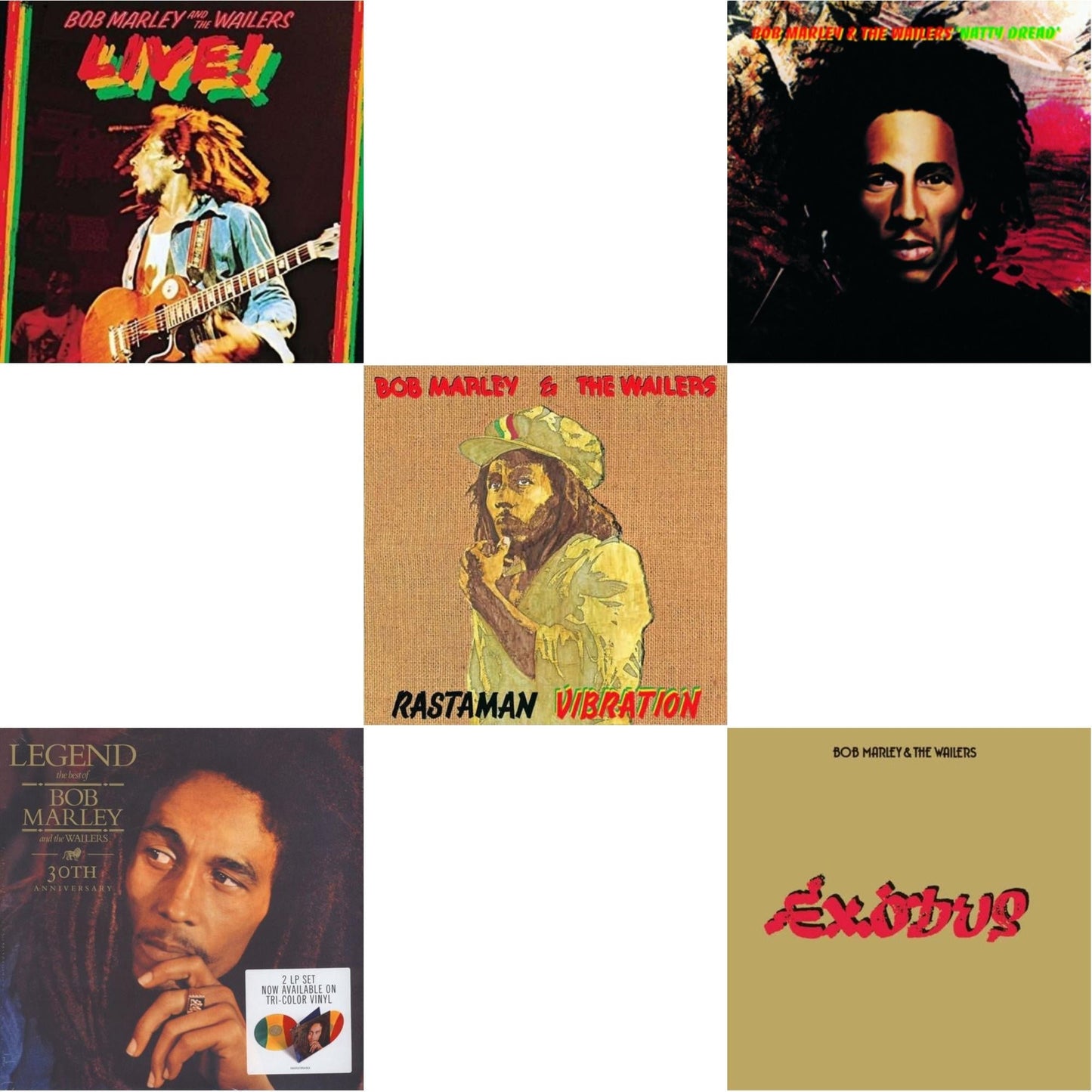 Bob & The Wailers Marley - Natty Dread (180G) & Legend (30Th Anniversary) & Live (180G) & Rastaman Vibration & Exodus - LP Vinyl Bundle