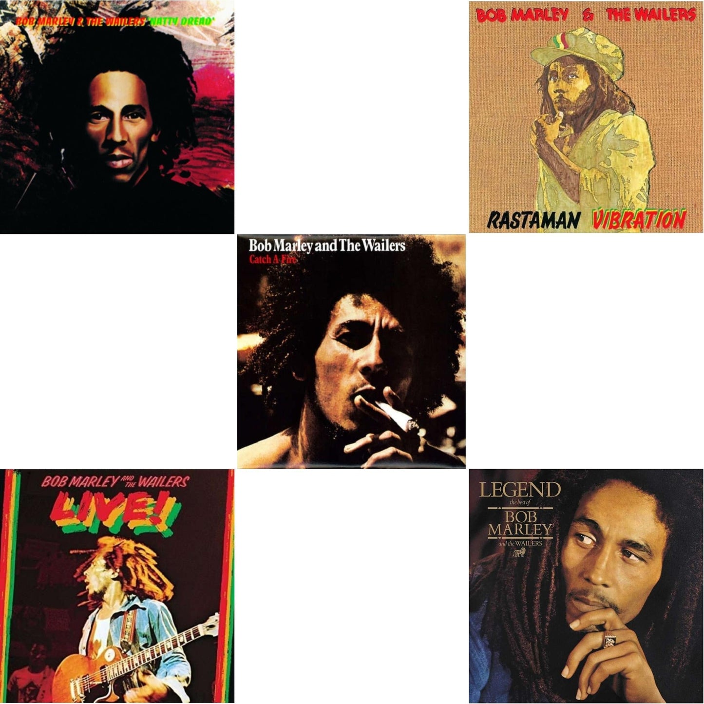Bob & The Wailers Marley - Natty Dread (180G) & Catch A Fire & Legend - The Best Of Bob Marley & The Wailers (2LP) & Live (180G) & Rastaman Vibration