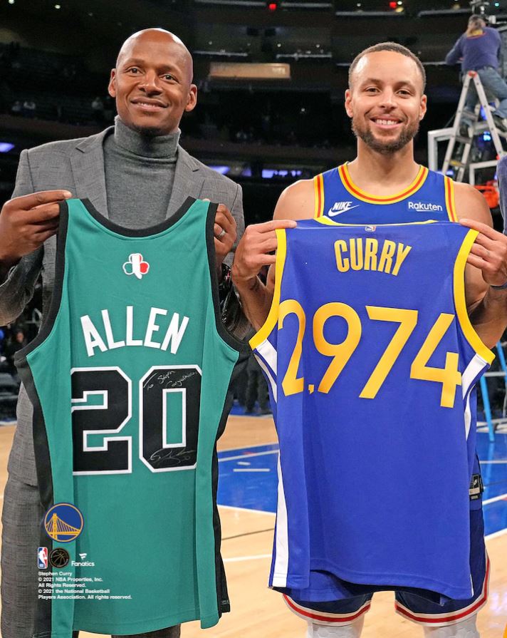 Ray Allen & Steph Curry 3-Point Record-Breaking Celebration 8" x 10" Basketball Photo