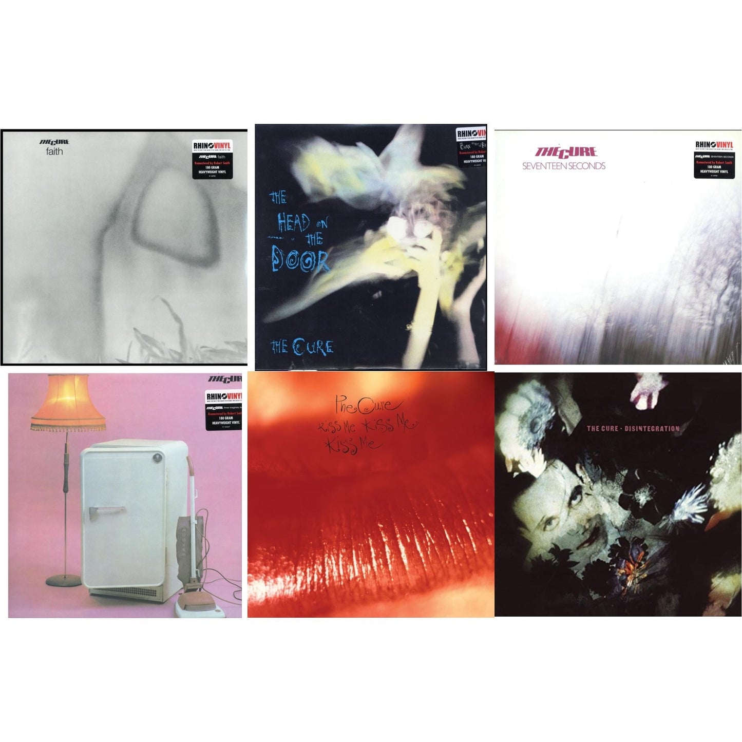 Cure - Head On The Door (180G) & Kiss Me, Kiss Me, Kiss Me (180G) & Three Imaginary Boys (180G) & Seventeen Seconds (180G) & Faith (180G) & Disintegration - LP Vinyl Bundle