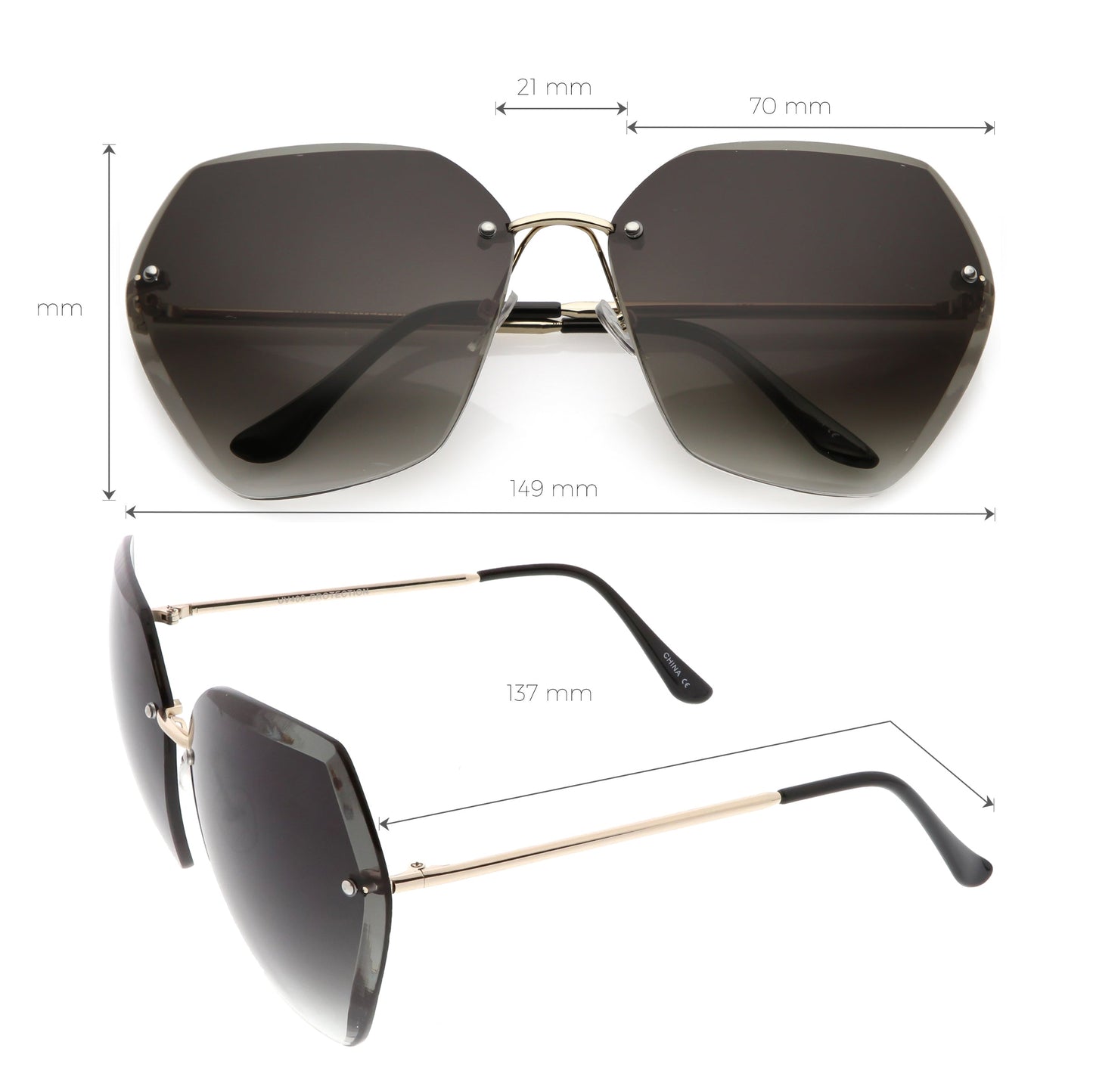 Oversize Rimless Beveled Gradient Lens Geometric Sunglasses C438