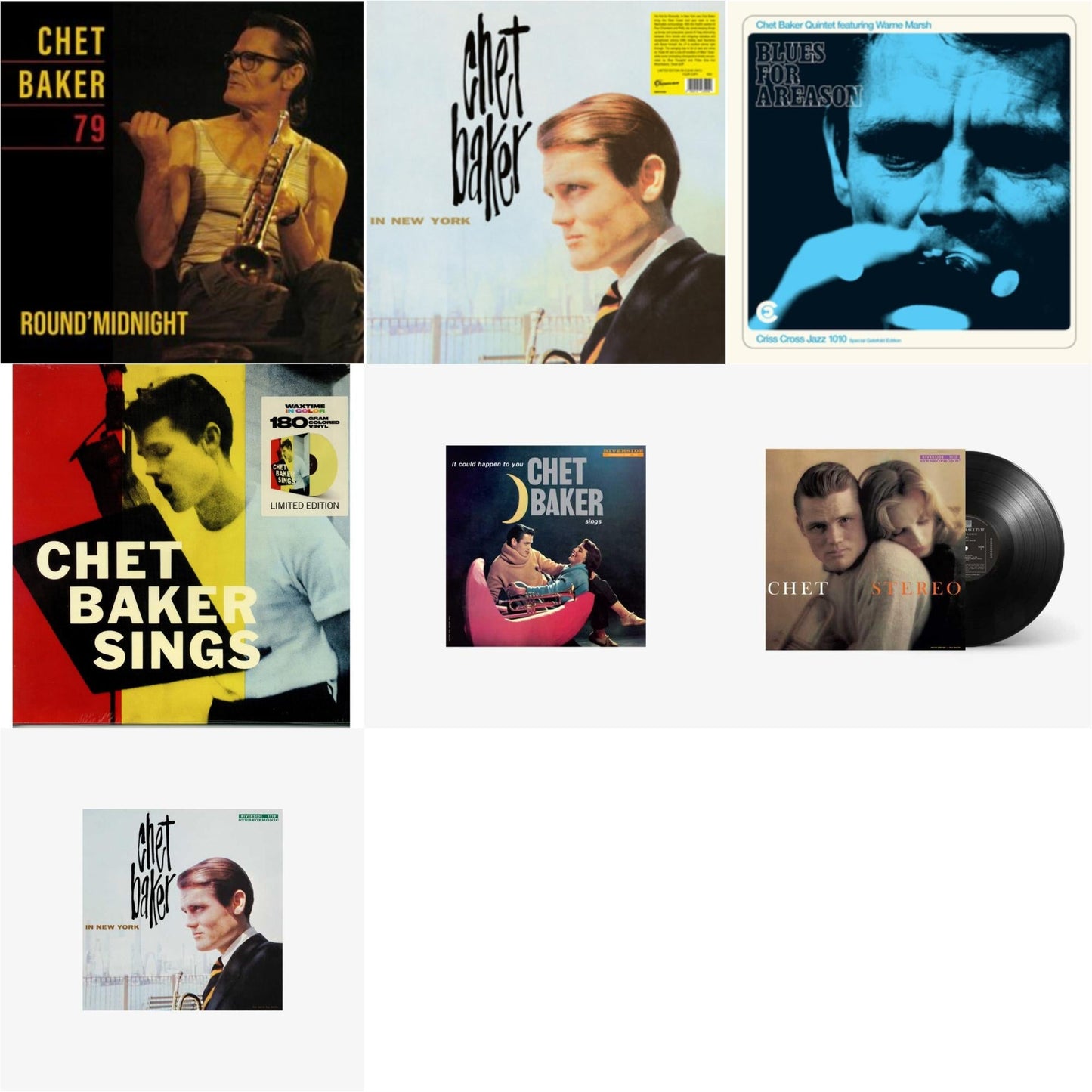 Chet Baker - Round Midnight 79 & In New York (Clear LP Vinyl) & Blues For A Reason (Feat. Warne Marsh) & Sings (180G/Limited/Yellow LP Vinyl) & Chet Baker Sings: It Could Happen To You & Chet & Chet Baker In New York