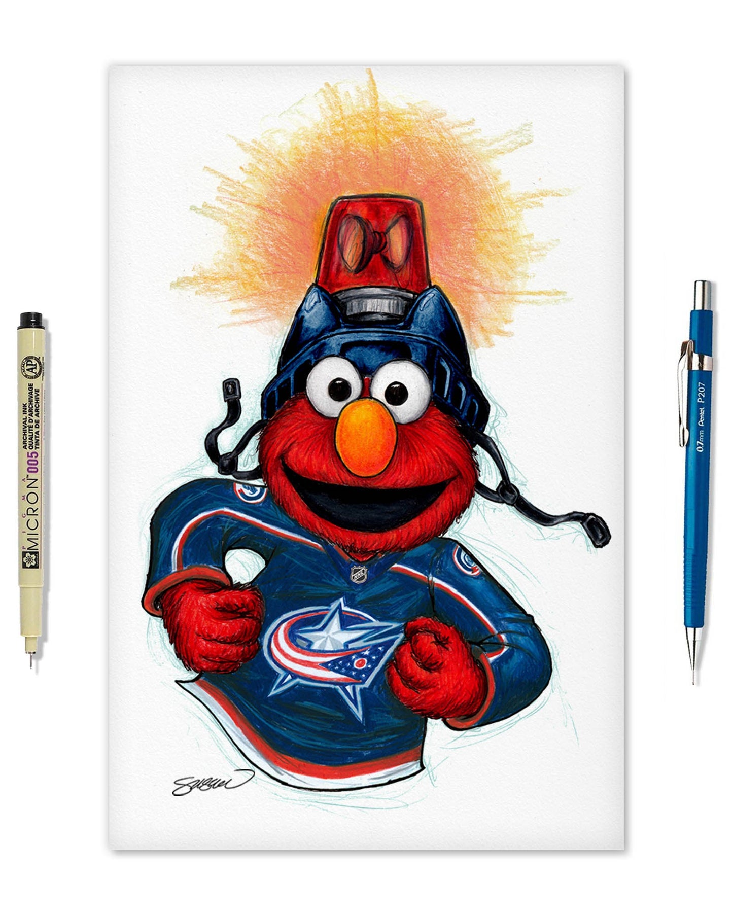 Elmo Loves Goals! x NHL Blue Jackets Limited Edition Art Print