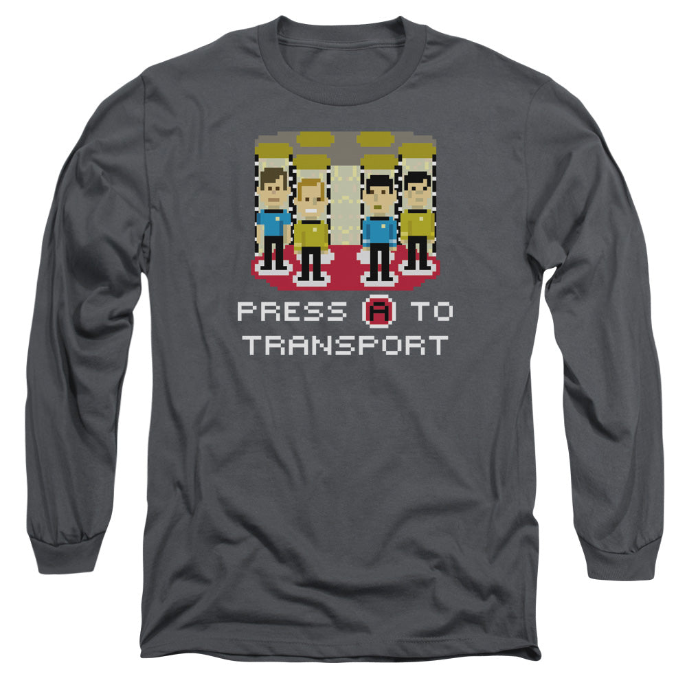 Star Trek Press A To Transport Mens Long Sleeve Shirt Charcoal Officially Licensed Officially Licensed