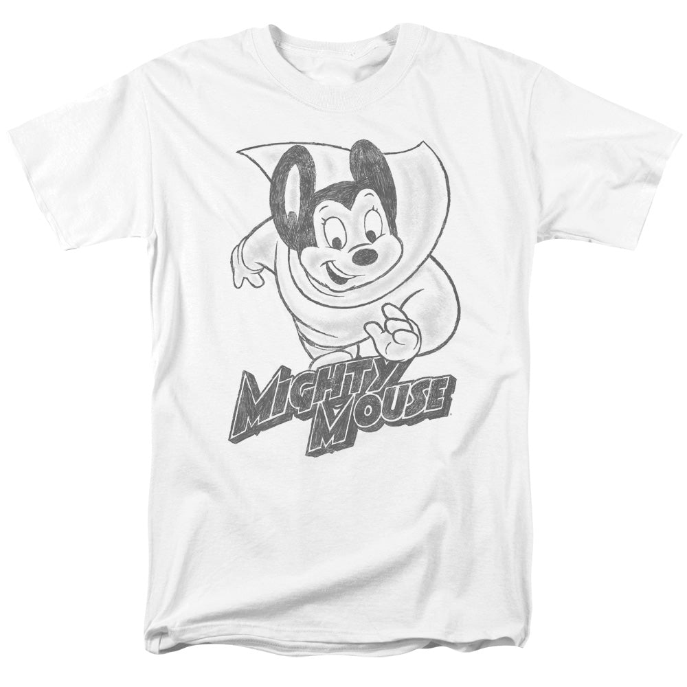 Mighty Mouse Mighty Sketch Mens T Shirt White Officially Licensed