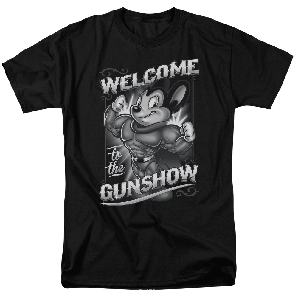 Mighty Mouse Mighty Gunshow Mens T Shirt Black Officially Licensed