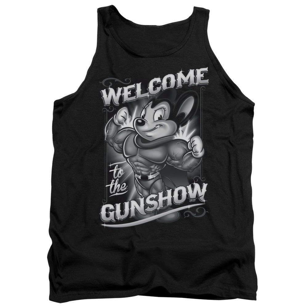 Mighty Mouse Mighty Gunshow Mens Tank Top Shirt Black Officially Licensed