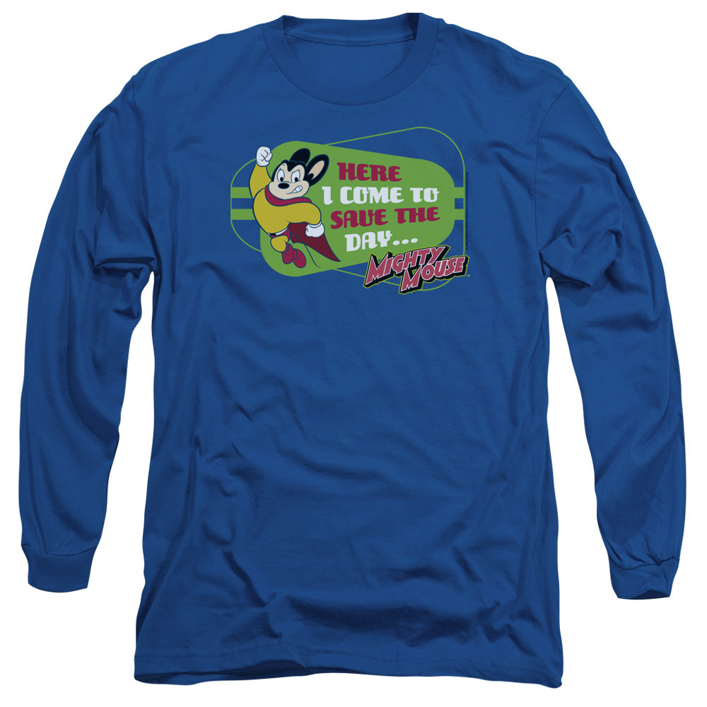 Mighty Mouse Here I Come Mens Long Sleeve Shirt Royal Blue Officially Licensed