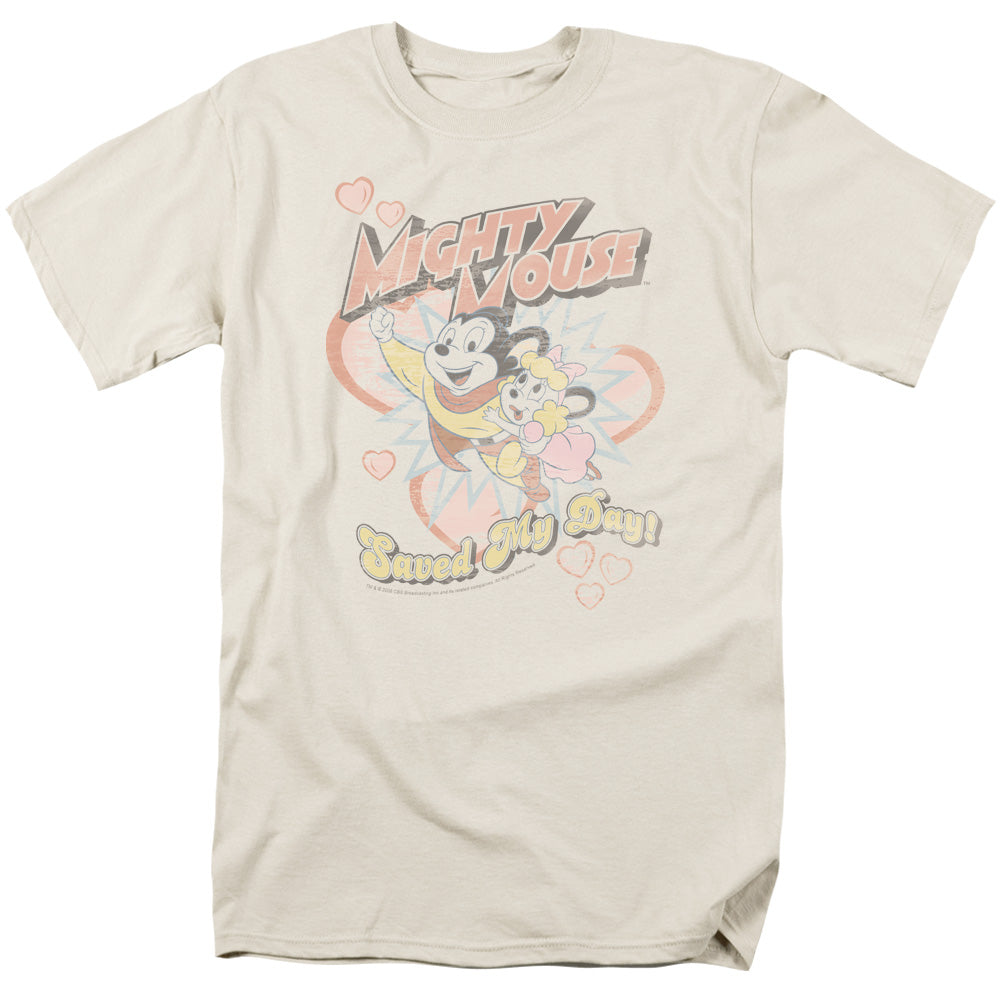 Mighty Mouse Saved My Day Mens T Shirt Cream Officially Licensed