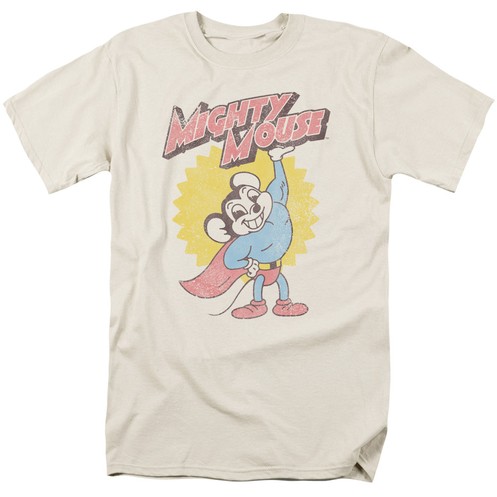 Mighty Mouse Heavy Logo Mens T Shirt Cream Officially Licensed