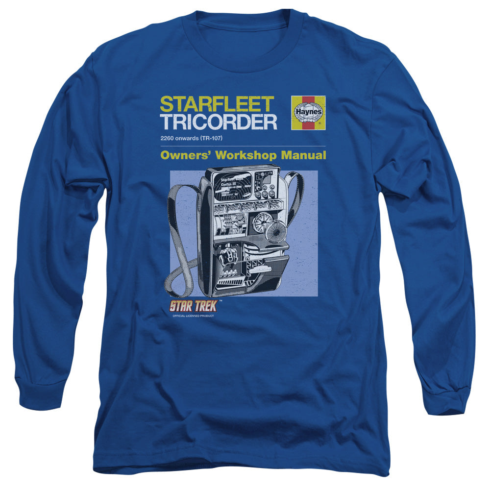 Star Trek Tricorder Manual Mens Long Sleeve Shirt Royal Officially Licensed