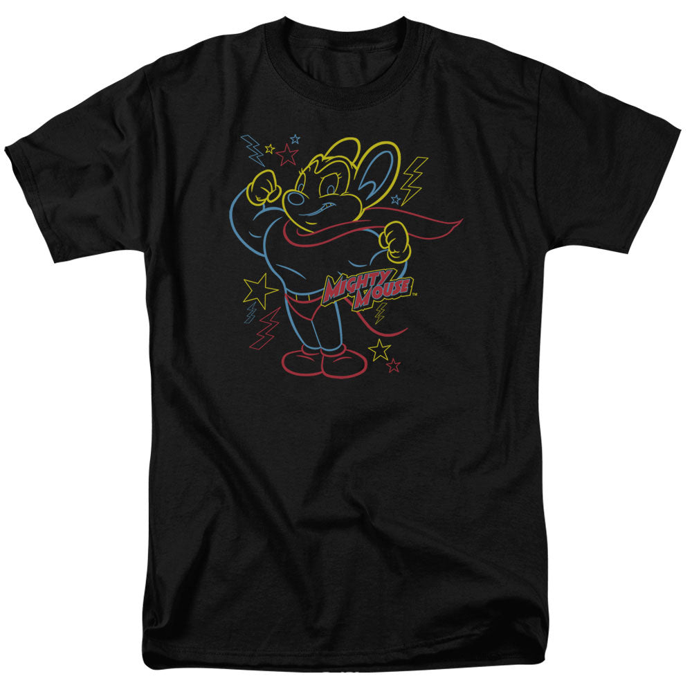 Mighty Mouse Neon Hero Mens T Shirt Black Officially Licensed