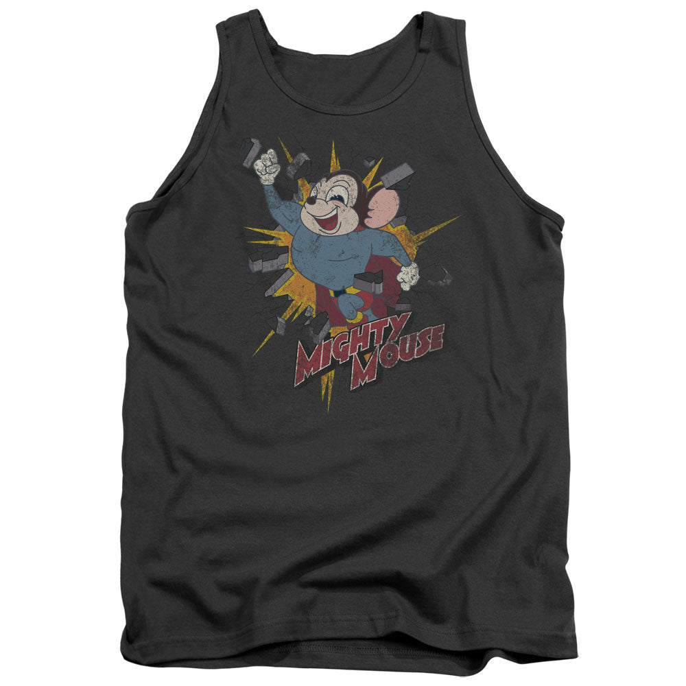 Mighty Mouse Break Through Mens Tank Top Shirt Charcoal Officially Licensed