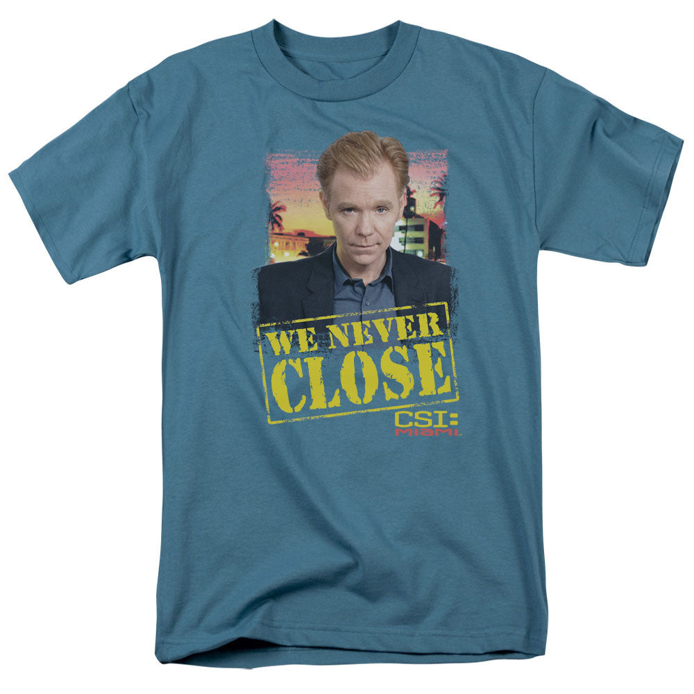 Csi:Miami Never Close Mens T Shirt Slate