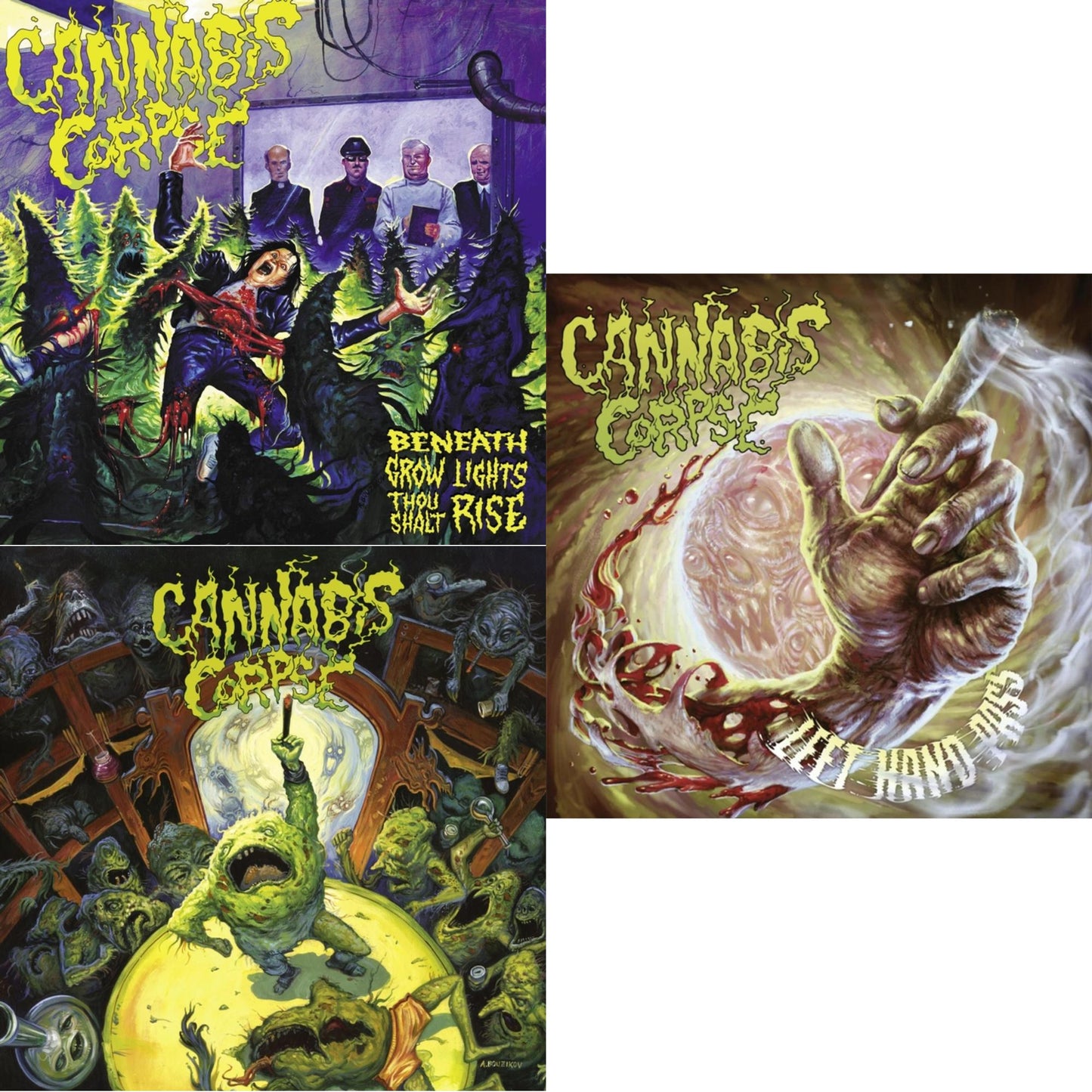 Cannabis Corpse - Weeding (White LP Vinyl) & Beneath Grow Lights Thou Shalt Rise (Picture Disc/Limited) & Left Hand Pass (Ltd/Light Rose LP Vinyl)