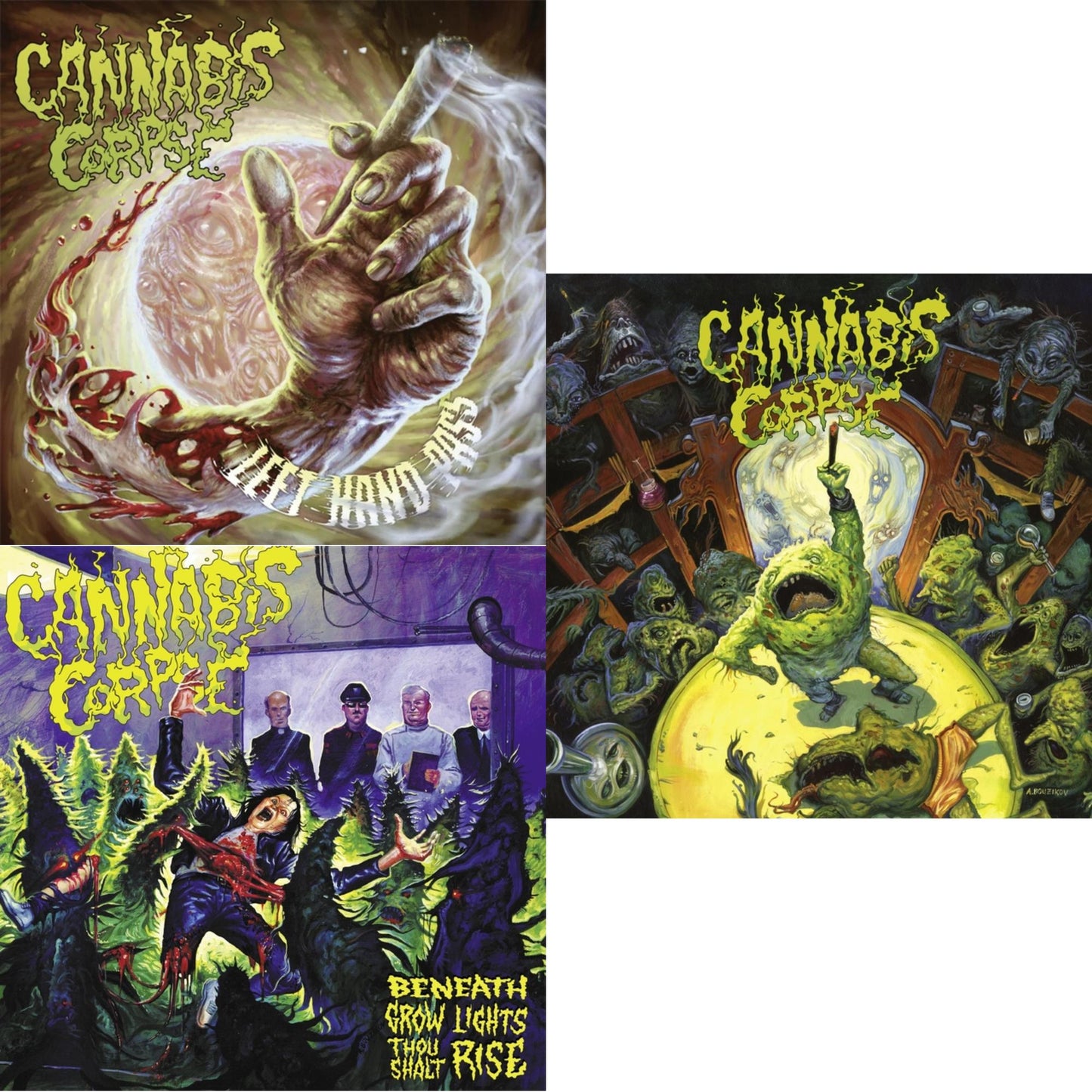 Cannabis Corpse - Left Hand Pass (Ltd/Light Rose LP Vinyl) & Beneath Grow Lights Thou Shalt Rise (Picture Disc/Limited) & Weeding (White LP Vinyl)