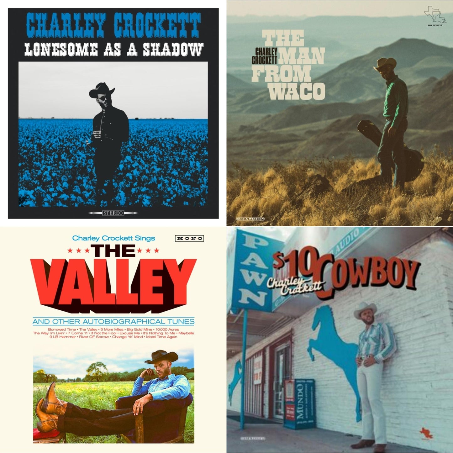 Charley Crockett - Valley & $10 Cowboy & Lonesome As A Shadow & Man From Waco - LP Vinyl Bundle