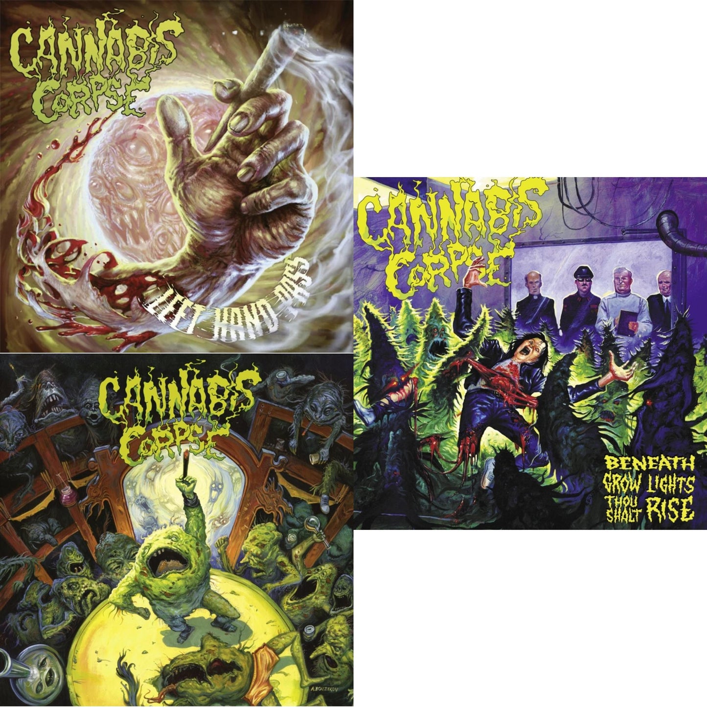 Cannabis Corpse - Left Hand Pass (Ltd/Light Rose LP Vinyl) & Weeding (White LP Vinyl) & Beneath Grow Lights Thou Shalt Rise (Picture Disc/Limited)