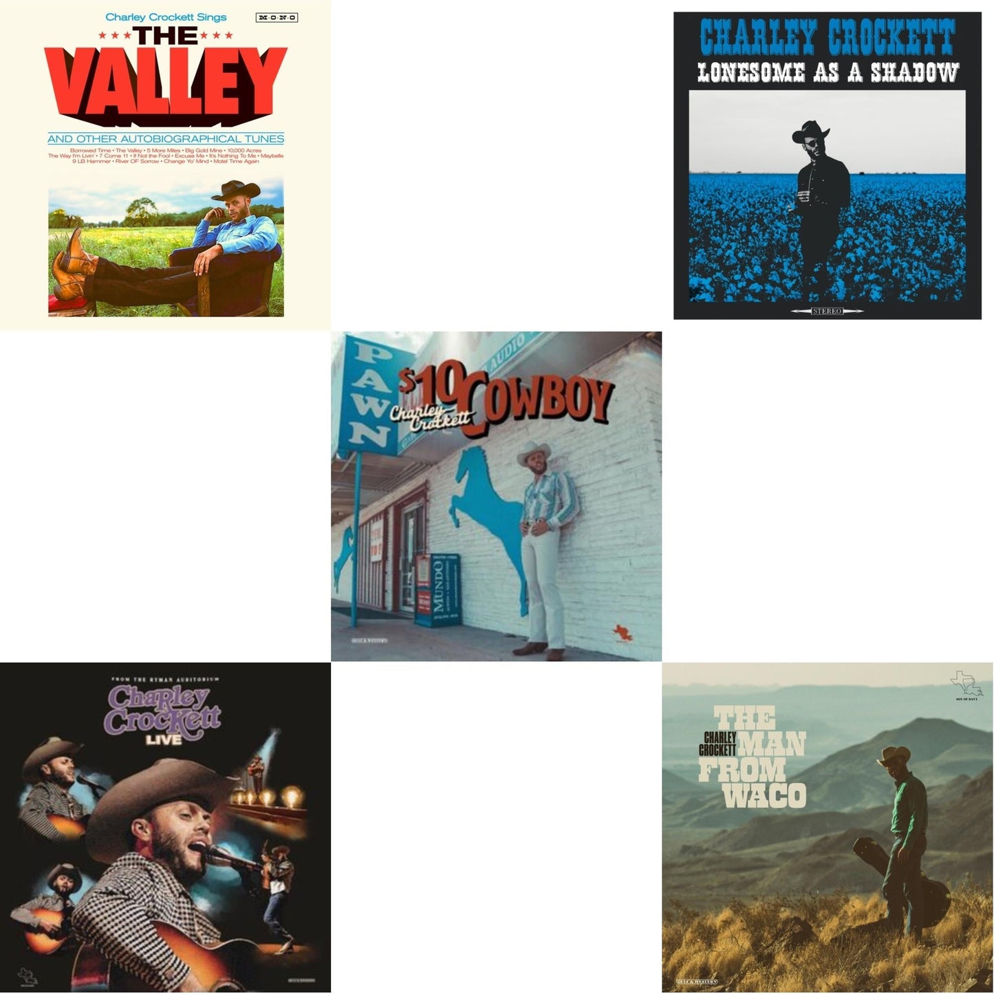 Charley Crockett - Valley & Live From The Ryman (2LP) & $10 Cowboy & Lonesome As A Shadow & Man From Waco
