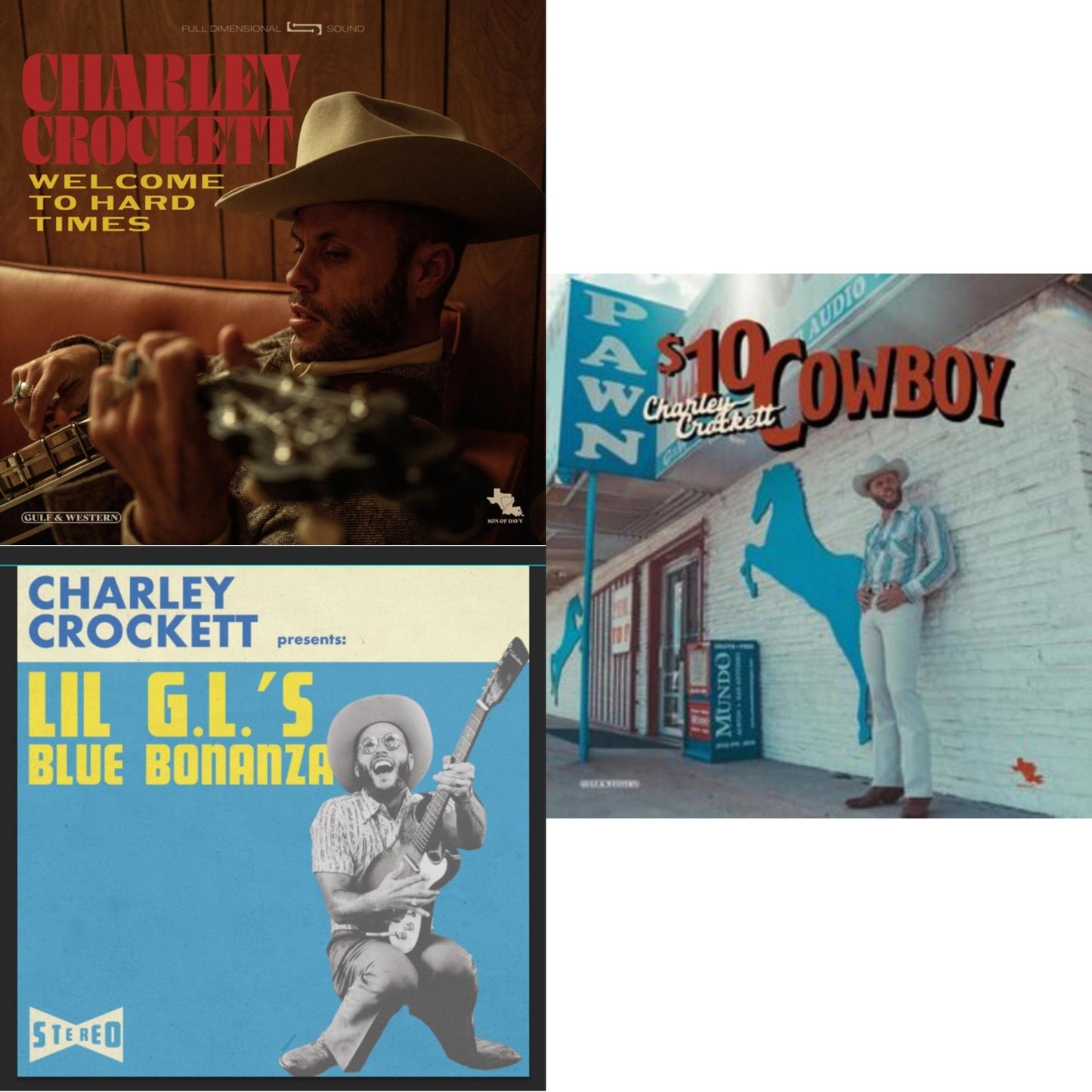 Charley Crockett - Lil G.L.'S Blue Bonanza & $10 Cowboy & Welcome To Hard Times - LP Vinyl Bundle