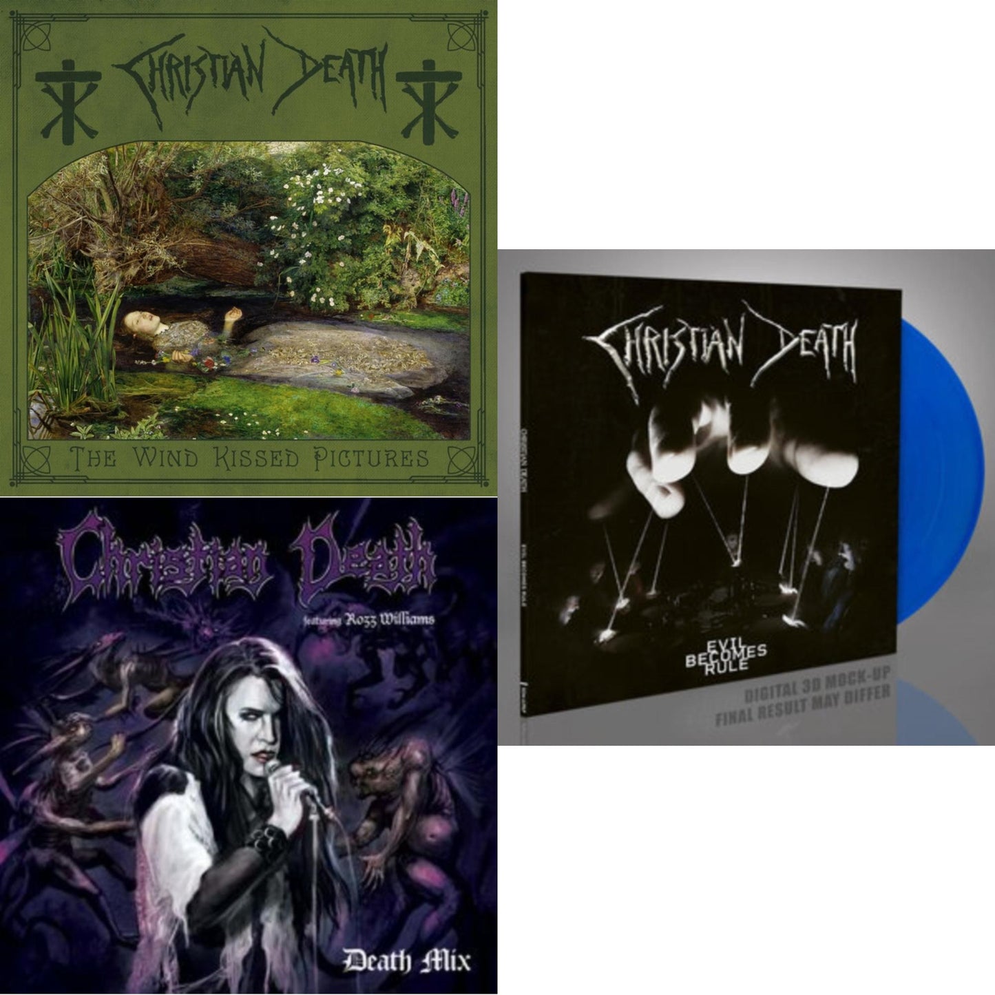 Christian Death - Wind Kissed Pictures (2021 Edition) (Dark Green LP Vinyl) & Evil Becomes Rule (Blue LP Vinyl) & Death Mix (Purple/Black Splatter LP Vinyl)