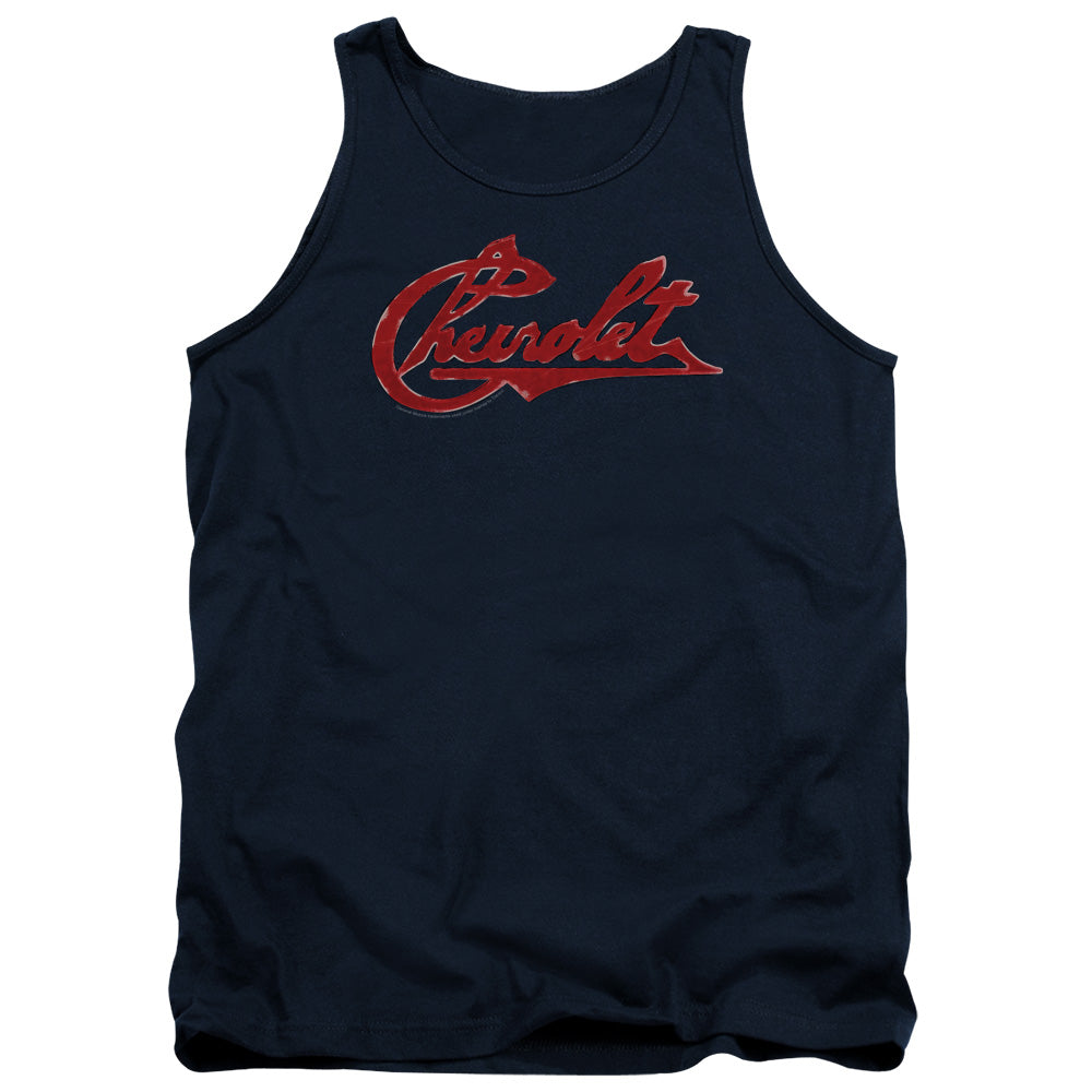 Chevrolet Chevrolet Script Distressed Mens Tank Top Shirt Navy Officially Licensed