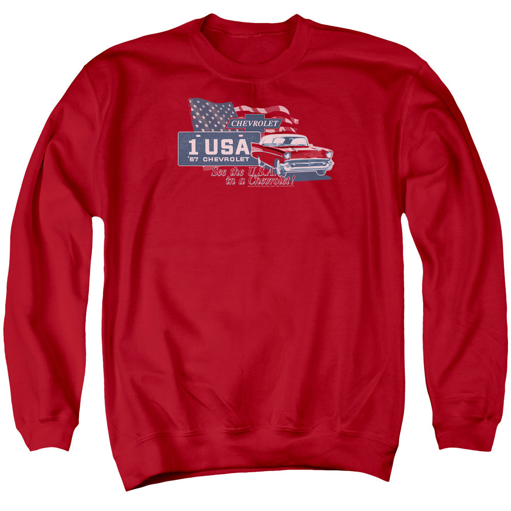 Chevrolet See The Usa Mens Crewneck Sweatshirt Red Officially Licensed