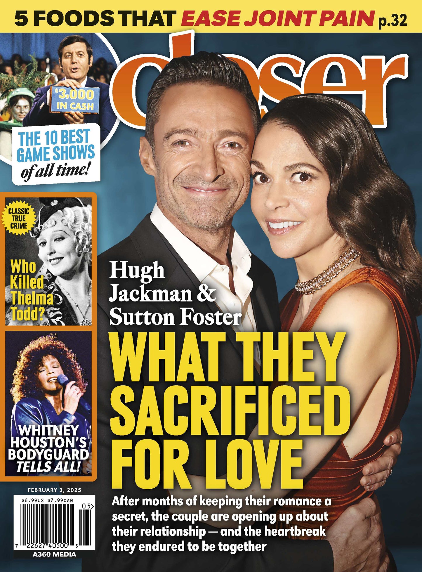 Closer 02.03.25: What Hugh Jackman & Sutton Foster Sacrificed For Love, Foods That Ease Joint Pain, Best Game Shows Of All Time, Who Killed Thelma Todd, Whitney Houston's Bodyguard Tells All & More!