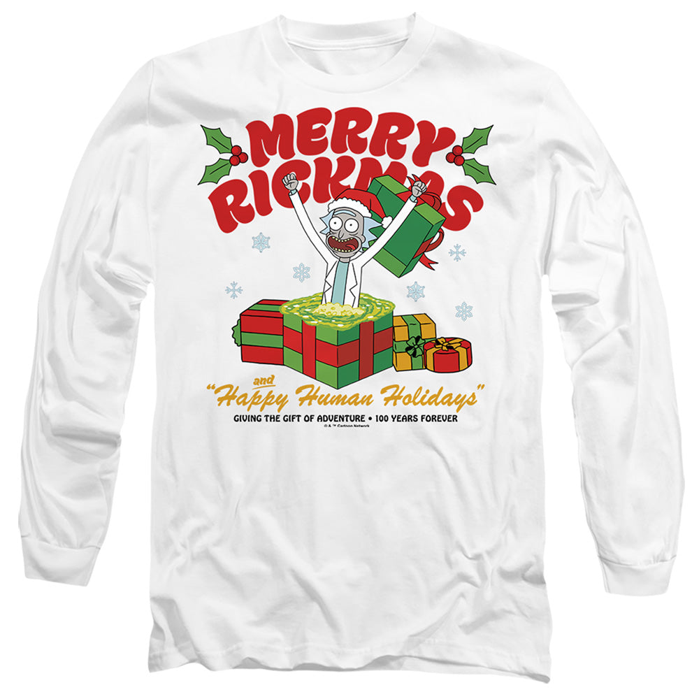 Rick And Morty Christmas Merry Rickmas Presents Mens Long Sleeve Shirt White Officially Licensed