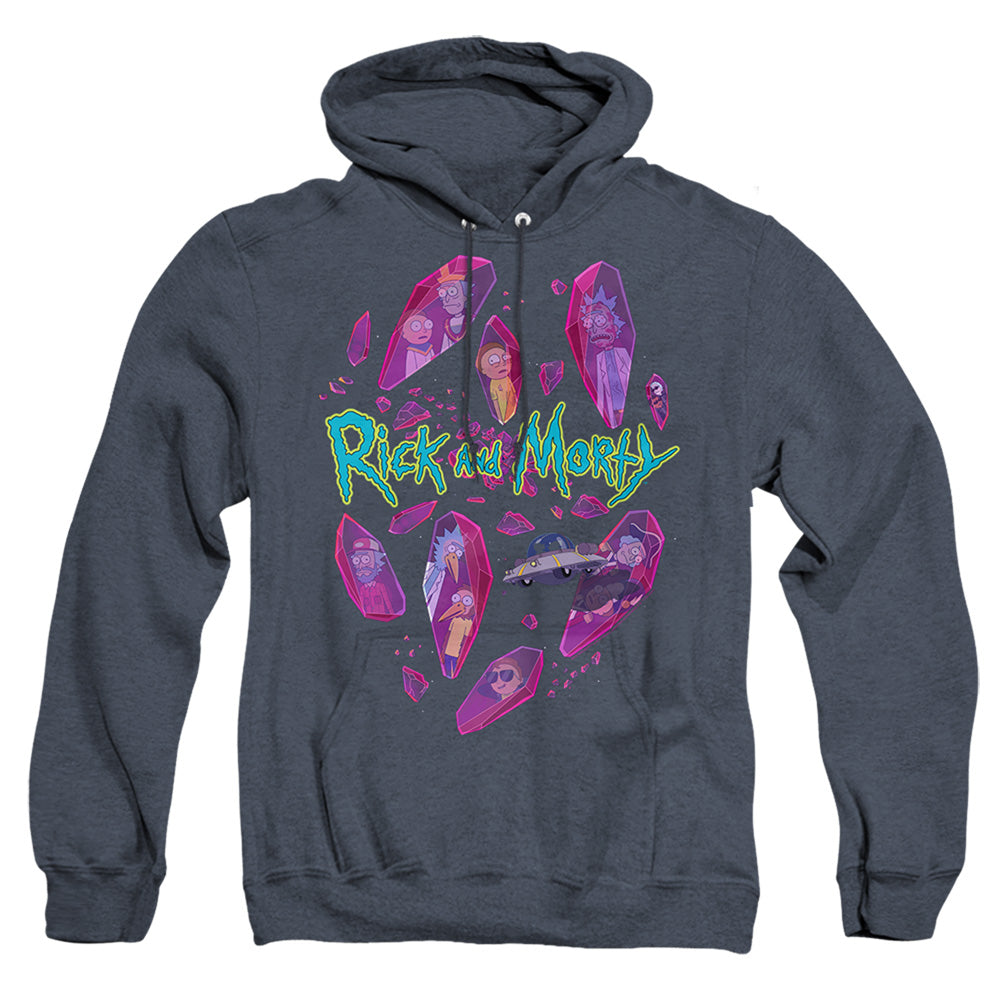 Rick And Morty Death Crystal Futures Heather Mens Hoodie Navy Officially Licensed