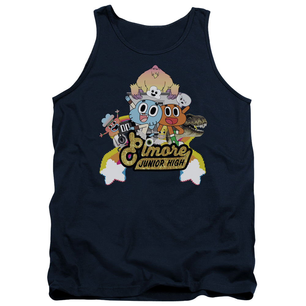 Amazing World Of Gumball Elmore Junior High Mens Tank Top Shirt Navy Officially Licensed
