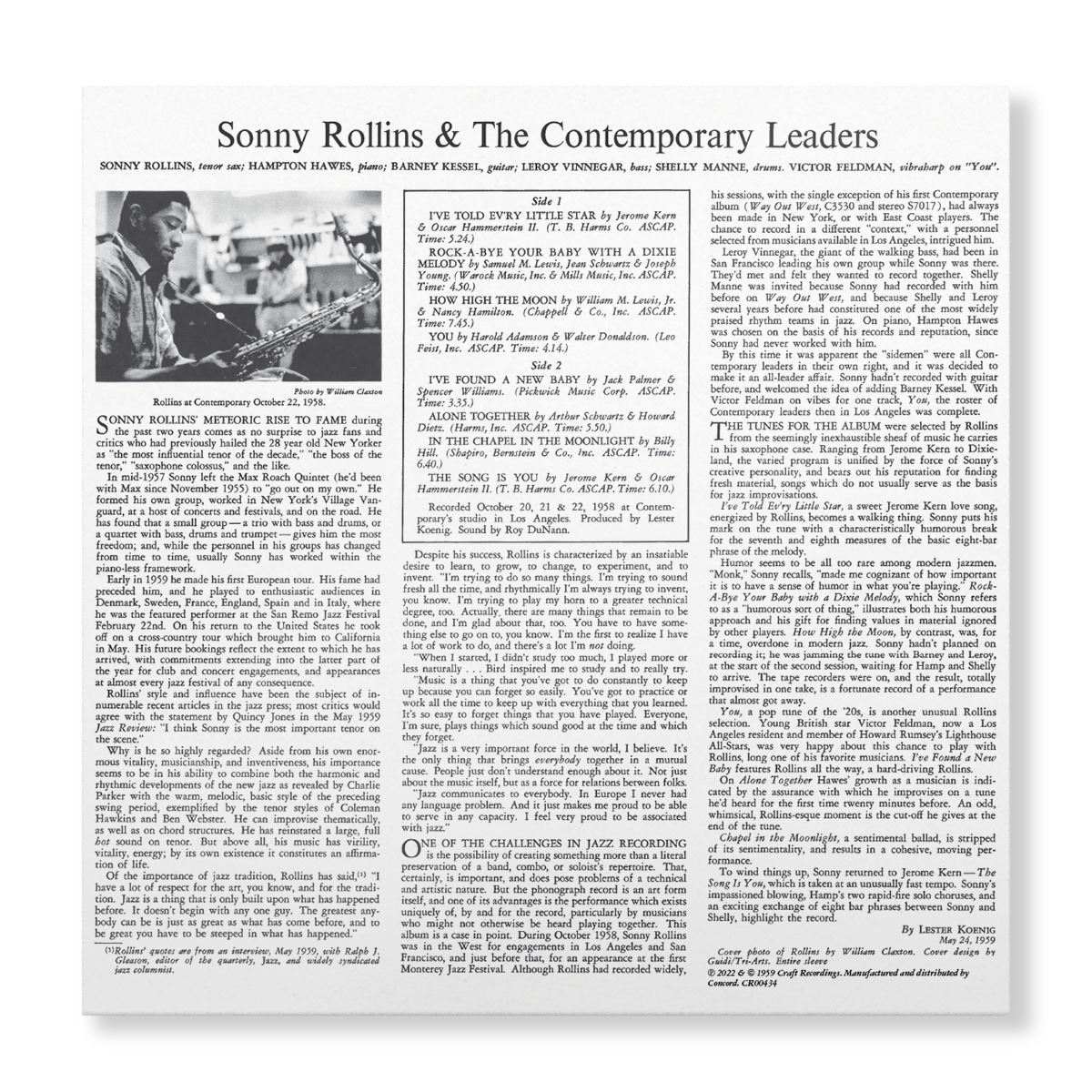 Sonny Rollins And The Contemporary Leaders 180g LP Vinyl Record