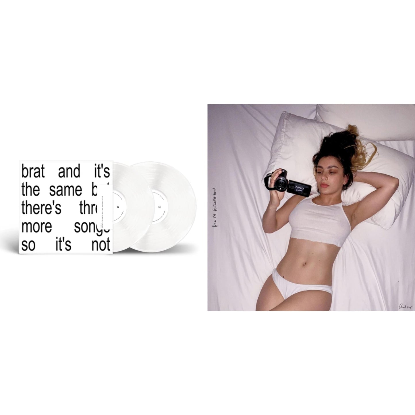 Charli Xcx - Brat & It's The Same But There's Three More Songs So It's Not (2LP/White Vinyl) & How I'm Feeling Now (Clear LP Vinyl)