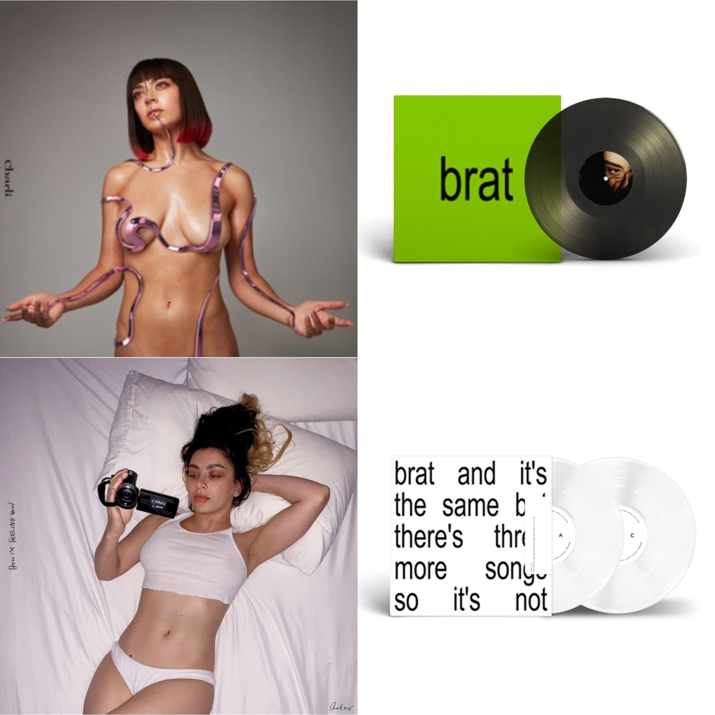 Charli Xcx - Brat & It's The Same But There's Three More Songs So It's Not (2LP/White Vinyl) & Brat (Black Ice LP Vinyl) & How I'm Feeling Now (Clear LP Vinyl) & Charli Charli (2LP)