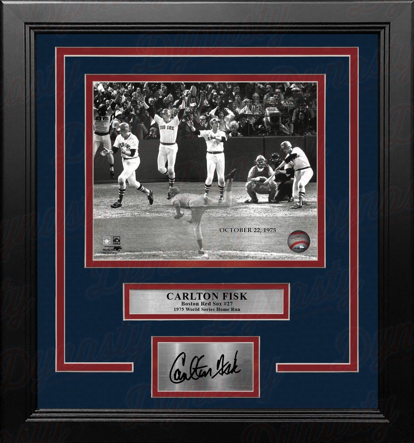 Carlton Fisk World Series Home Run Boston Red Sox 8x10 Framed Baseball Photo with Engraved Autograph