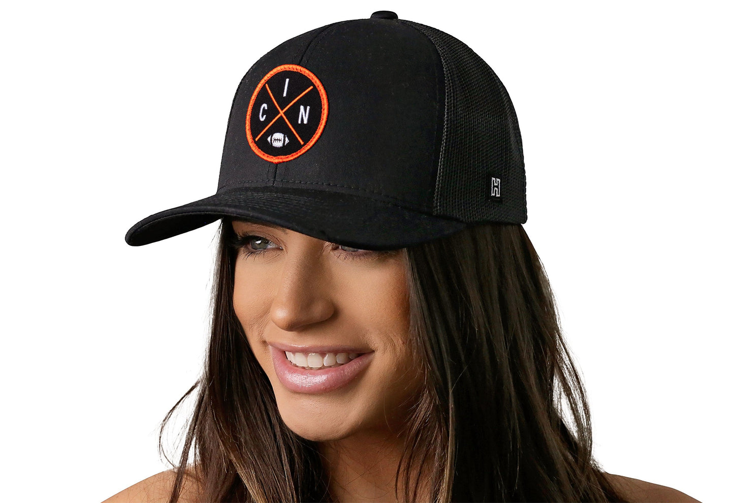 Cincinnati Trucker Hat | Black CIN X Football Snapback