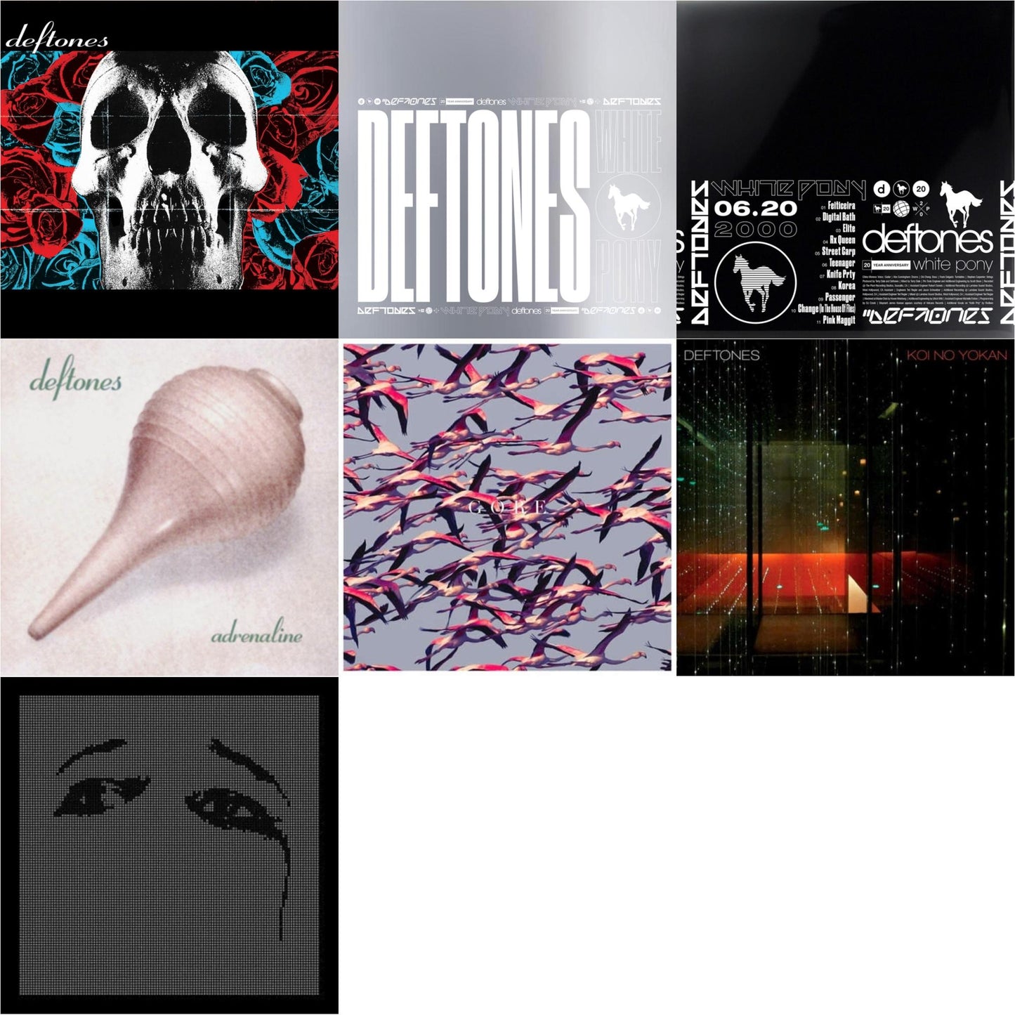 Deftones - Deftones (X) (20Th Anniversary/Ruby Red LP Vinyl) & White Pony (X) (20Th Anniversary Deluxe Edition/4LP) (I) & Ohms & White Pony (X) (20Th Anniversary Deluxe Edition/Super Deluxe) & Gore (White LP Vinyl) & Koi No Yokan & Adrenaline