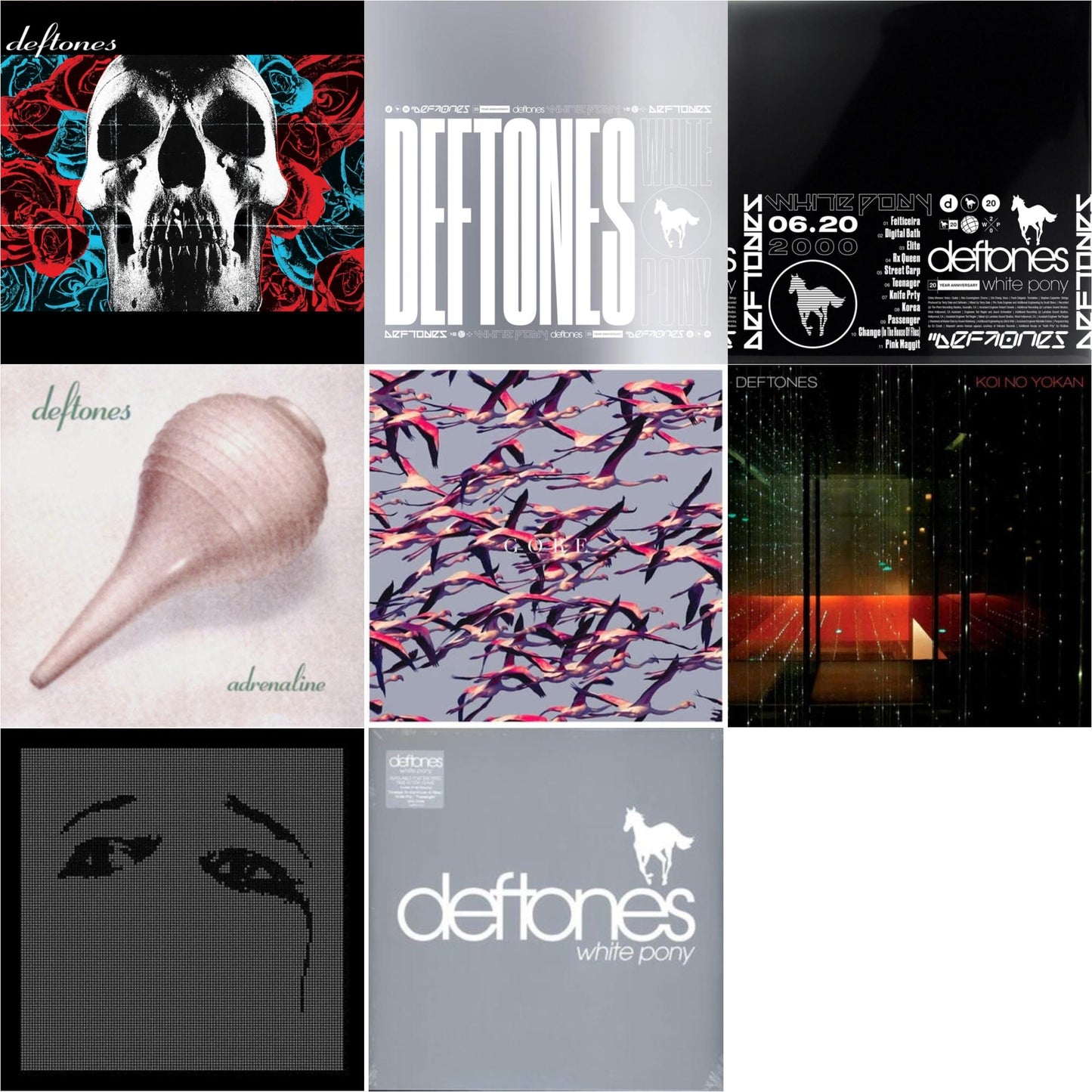Deftones - Deftones (X) (20Th Anniversary/Ruby Red LP Vinyl) & White Pony (X) (20Th Anniversary Deluxe Edition/4LP) (I) & Ohms & White Pony (X) (20Th Anniversary Deluxe Edition/Super Deluxe) & Gore (White LP Vinyl) & Koi No Yokan & Adrenaline & White