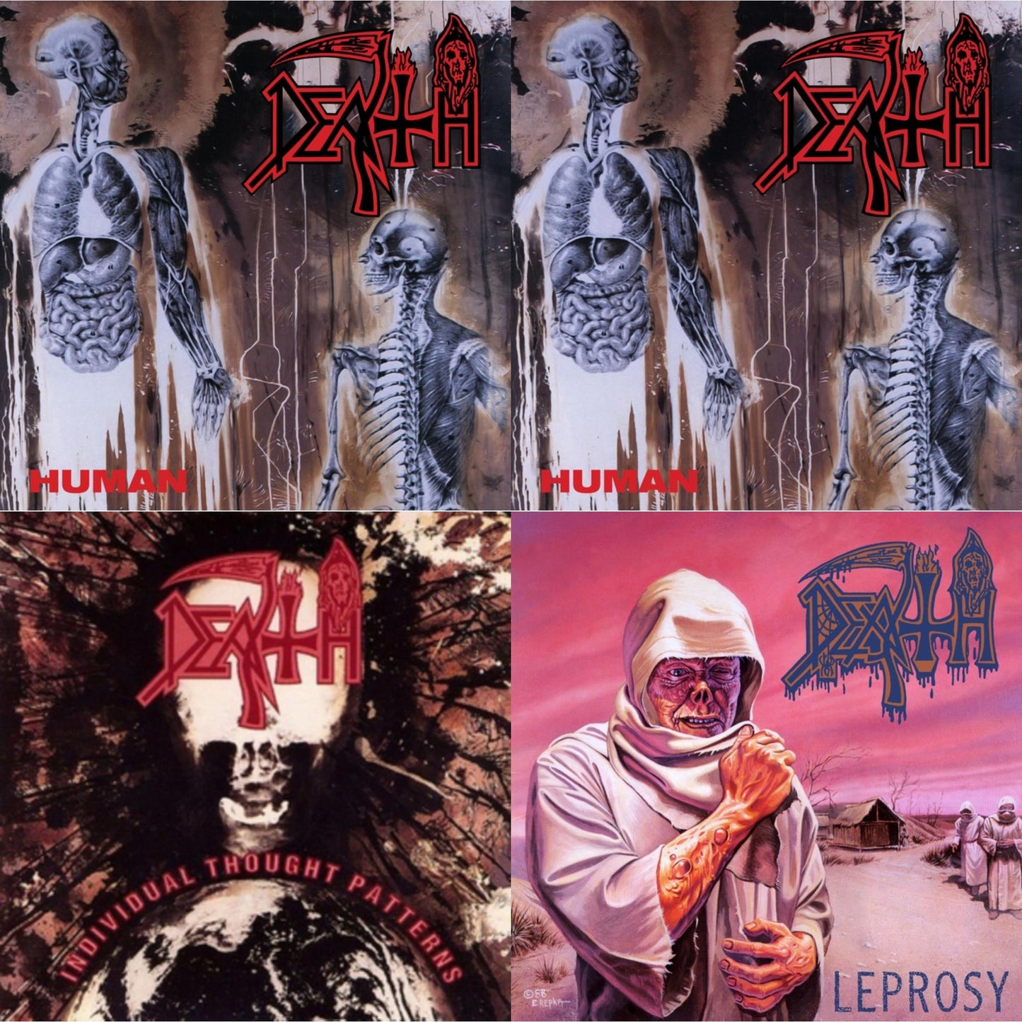 Death - Human (Bone White, Blue Jay & Gold Tri Color Merge With Splatter LP Vinyl) & Human (Remastered Reissue) & Individual Thought Patterns - Reissue & Leprosy (Reissue)