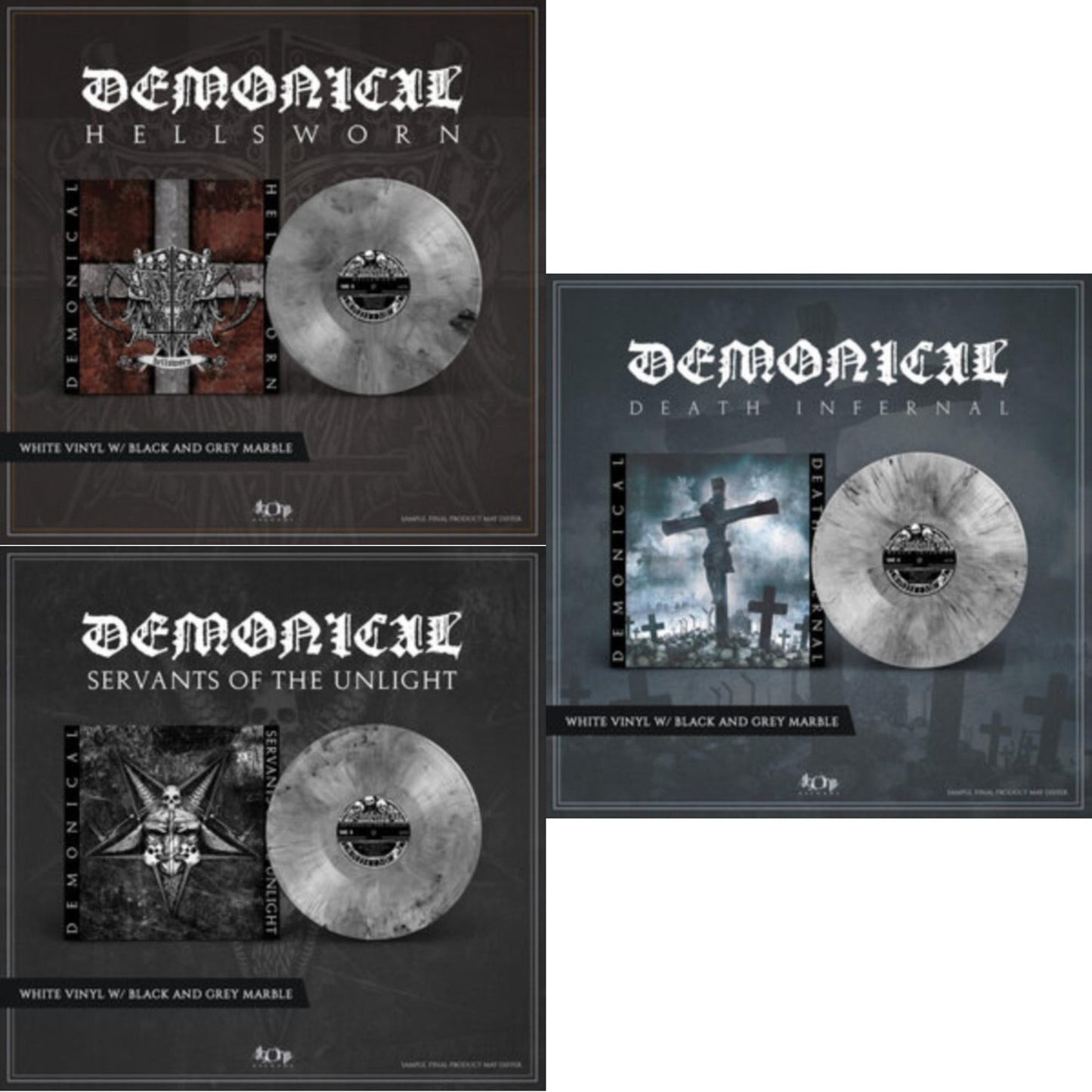Demonical - Servants Of Unlight (Limited/White/Grey/Black Marbled LP Vinyl) & Hellsworn (Limited/White/Grey/Black Marbled LP Vinyl) & Death Infernal (Limied/White/Grey/Black Marbled LP Vinyl)
