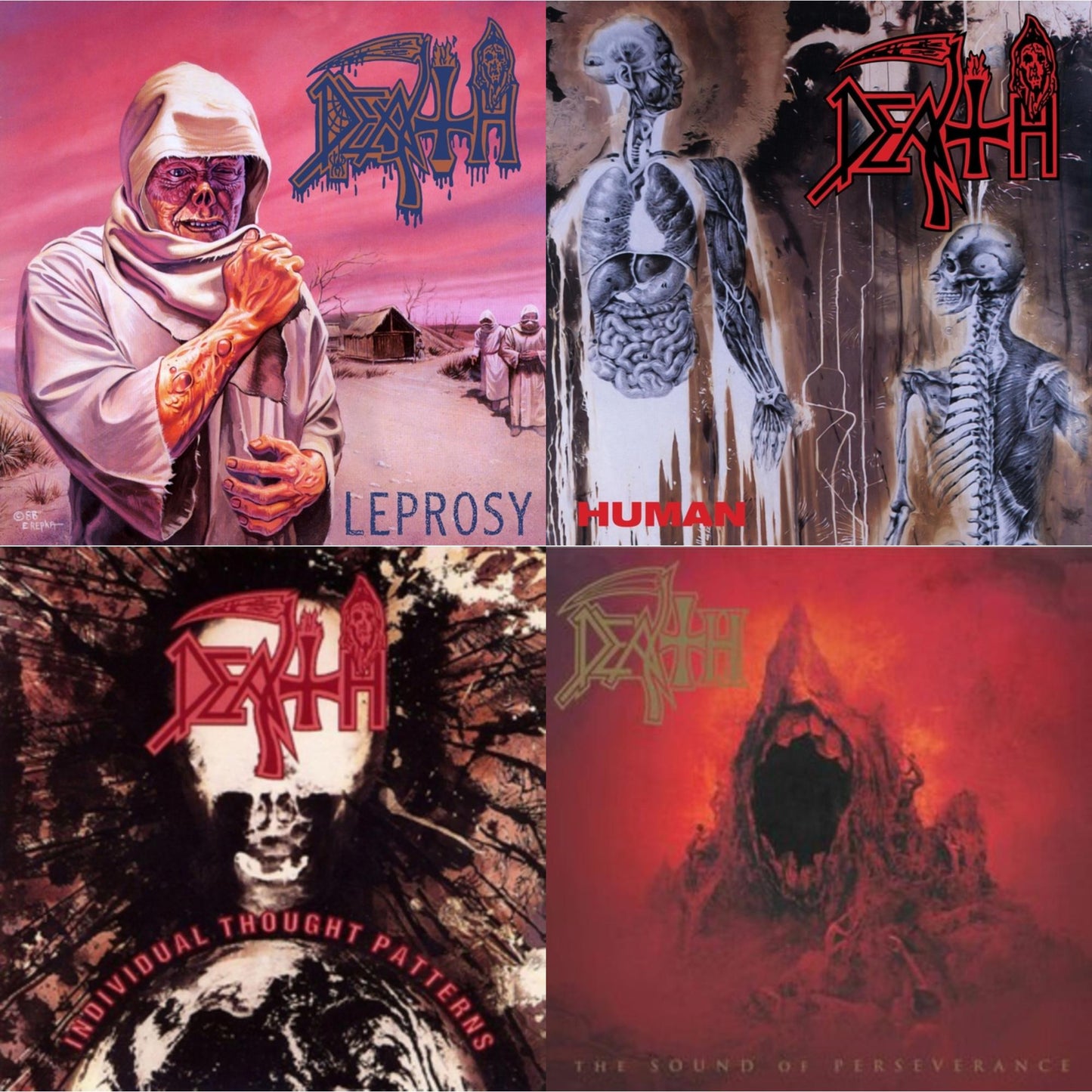 Death - Leprosy (Reissue) & Human (Remastered Reissue) & Individual Thought Patterns - Reissue & Sound Of Perseverance (Black, Red & Gold Tri Color Merge Withsplatter Vinyl/2LP)