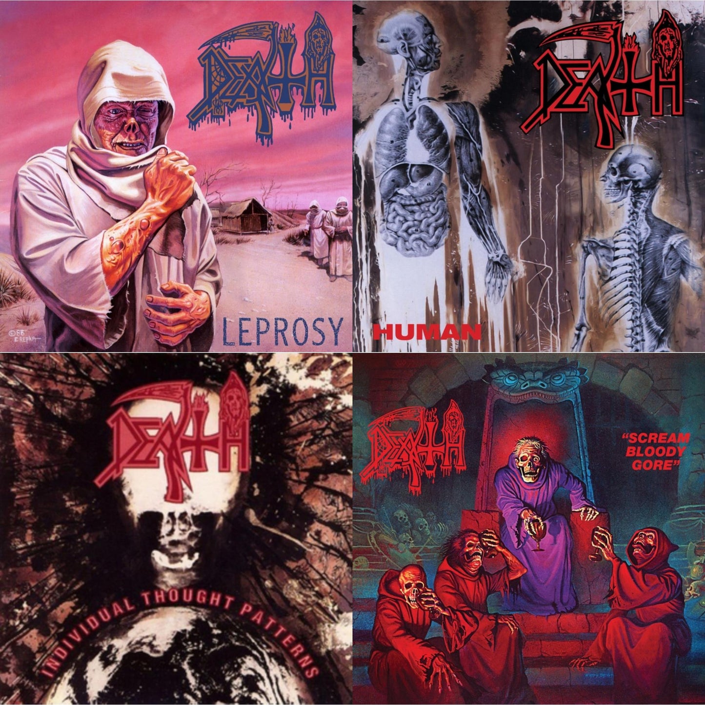 Death - Human (Remastered Reissue) & Individual Thought Patterns - Reissue & Leprosy (Reissue) & Scream Bloody Gore (Reissue) - LP Vinyl Bundle