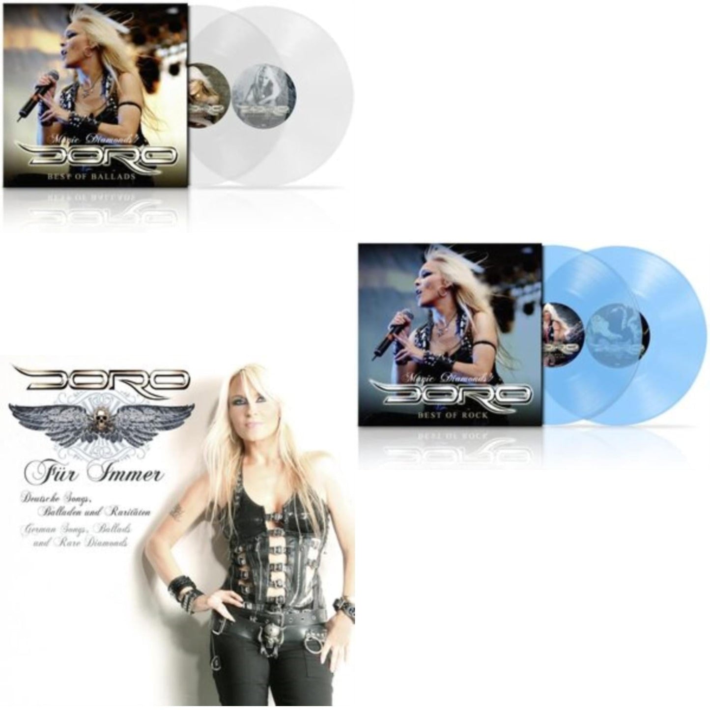 Doro - Magic Diamonds - Best Of Rock (Gatefold Jacket/Clear LP Vinyl) & Magic Diamonds - Best Of Ballads (Gatefold Jacket/Clear LP Vinyl) & Fur Immer (Black White Marbled LP Vinyl)