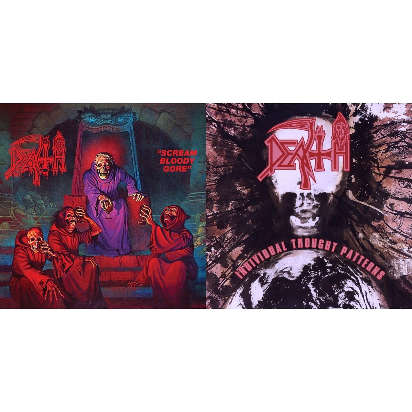 Death - Individual Thought Patterns - Reissue (Hot Pink, Bone White & Red Tri Color Merge W/ Splatter LP Vinyl) & Scream Bloody Gore (Reissue)