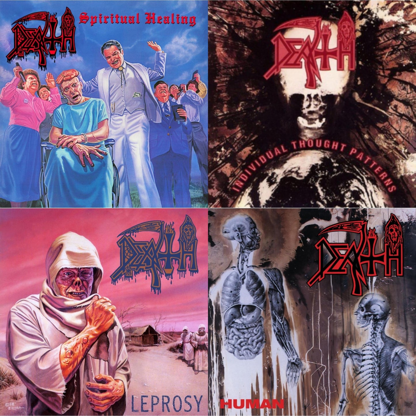 Death - Human (Bone White, Blue Jay & Gold Tri Color Merge With Splatter LP Vinyl) & Individual Thought Patterns - Reissue & Spiritual Healing & Leprosy (Reissue)